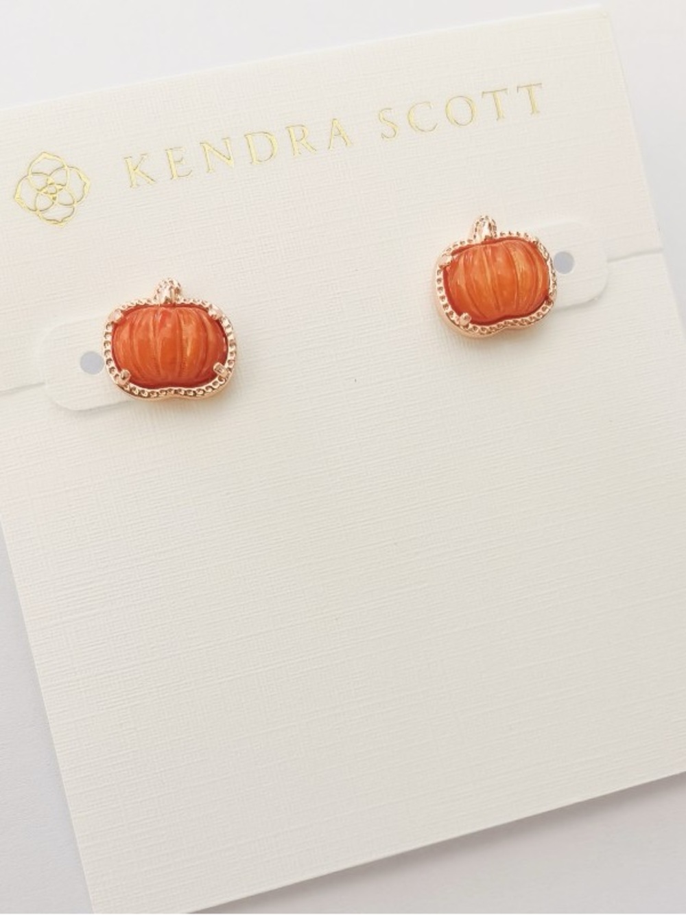Kendra Scott Orange Pumpkin Stud Earrings with Rose Gold Trim